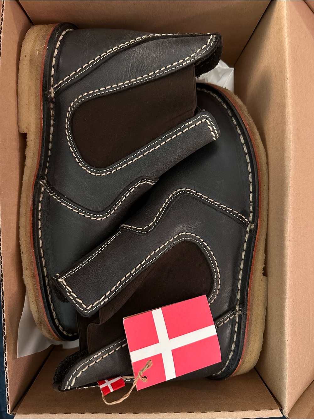 Brown/Black Slate Leather pull-on Boots with Contrast Stitching 39 (or 8.5 / 9 )